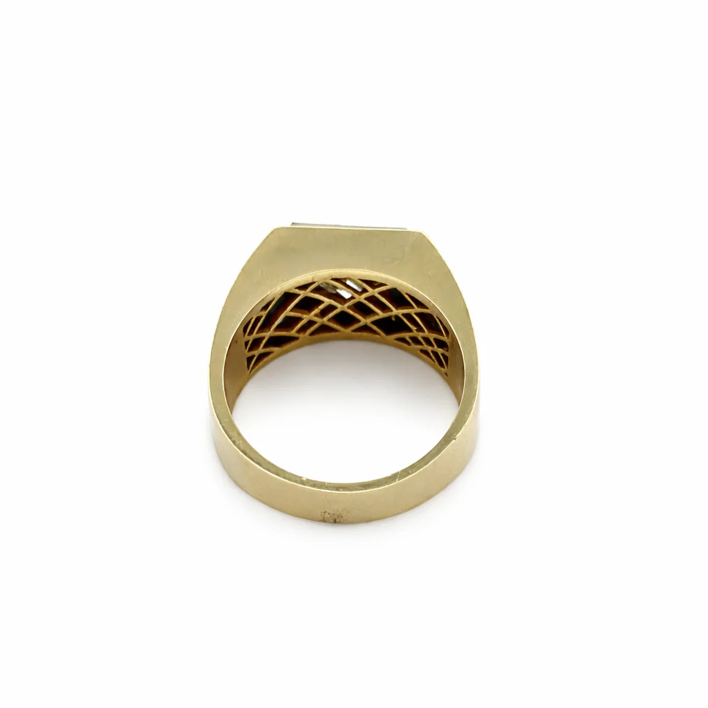 Bague Chevalière en or jaune, platine et diamants - Image 4