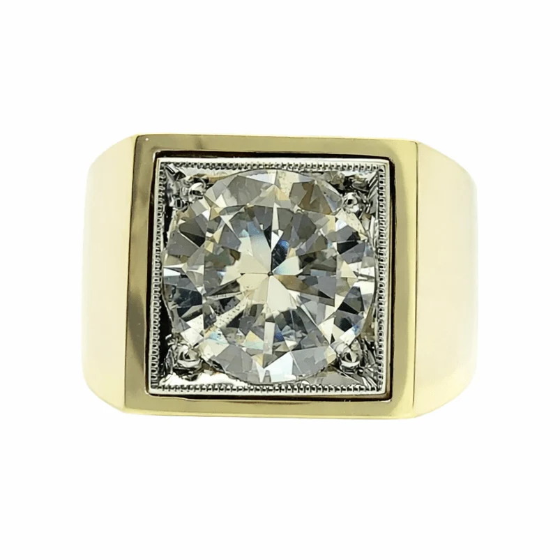 Bague Chevalière en or jaune, platine et diamants - Image 6