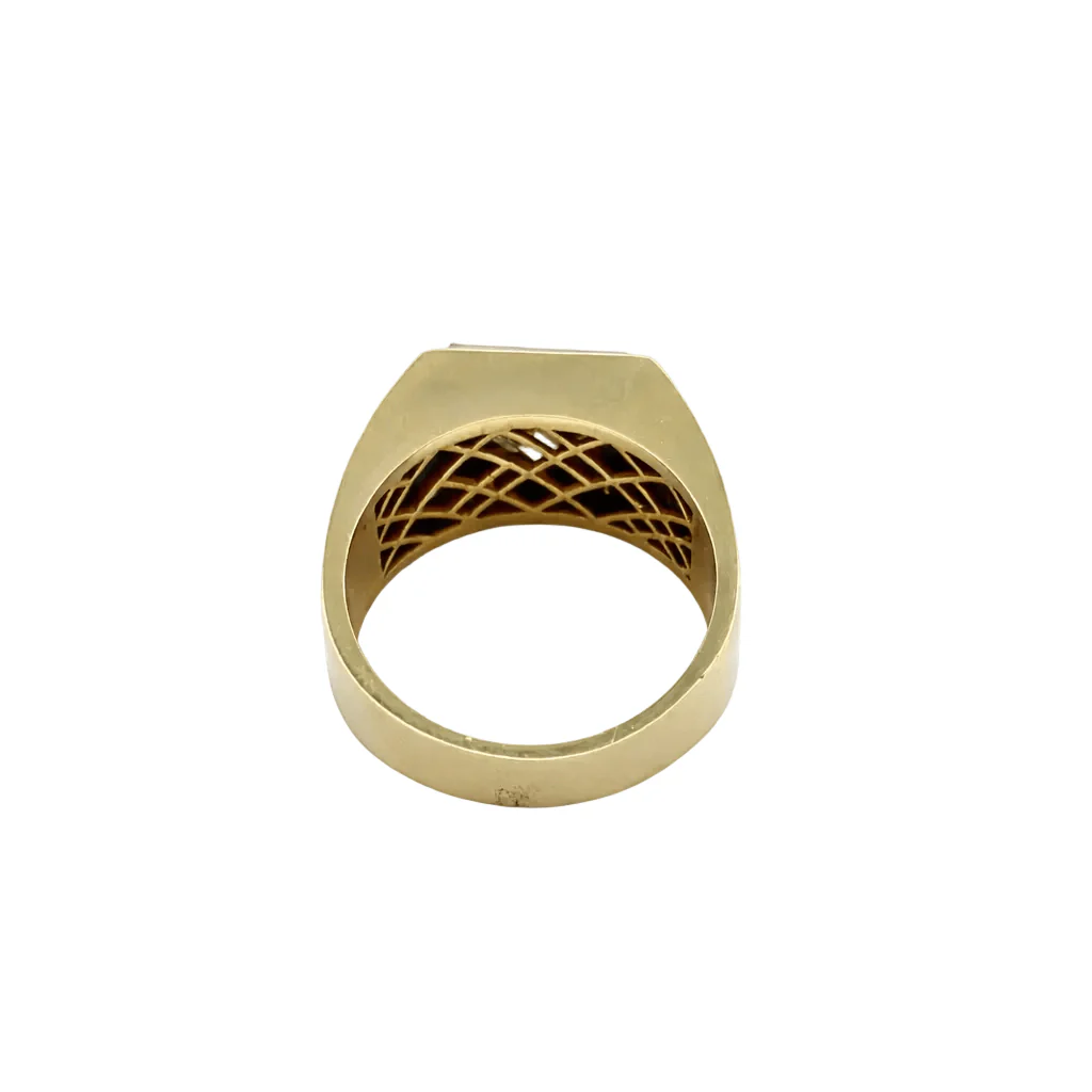 Bague Chevalière en or jaune, platine et diamants - Image 9