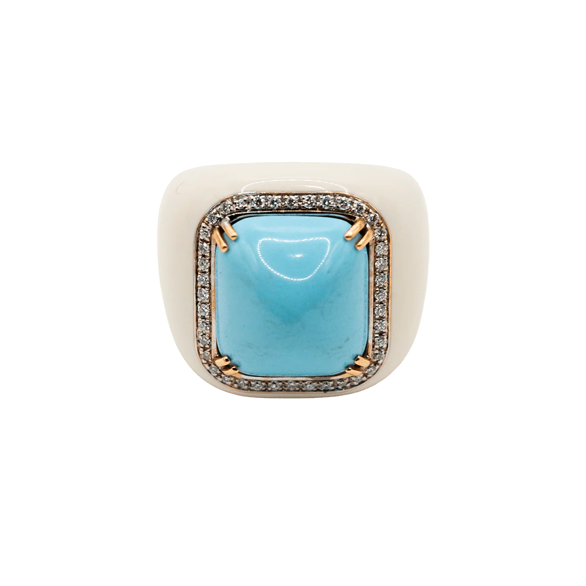 Bague Chevalière en or jaune, turquoise et diamants