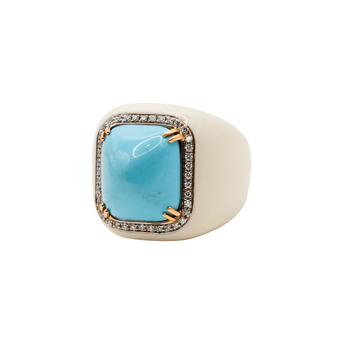Bague Chevalière en or jaune, turquoise et diamants - Image 2
