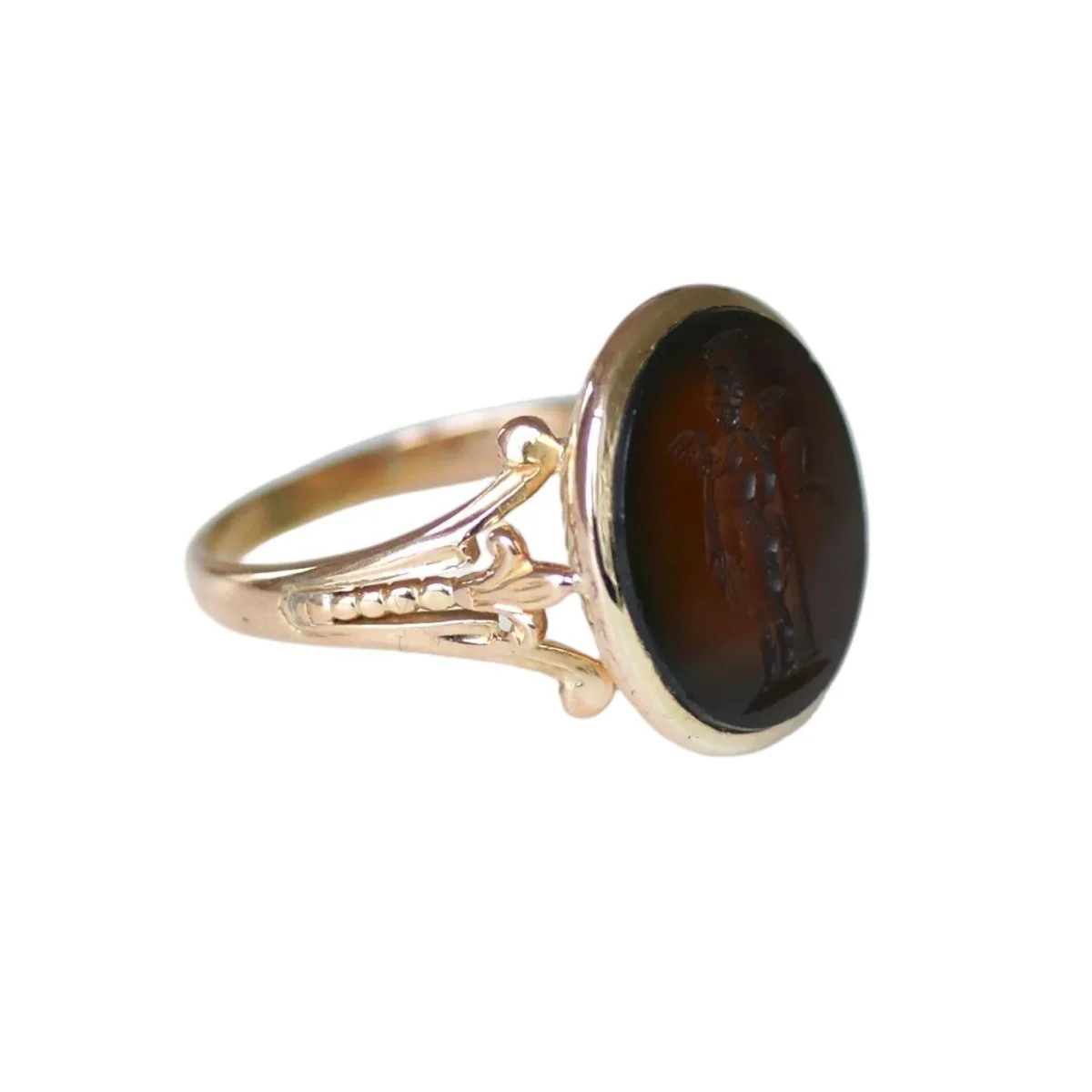 Bague Chevalière en or rose et cornaline - Image 6