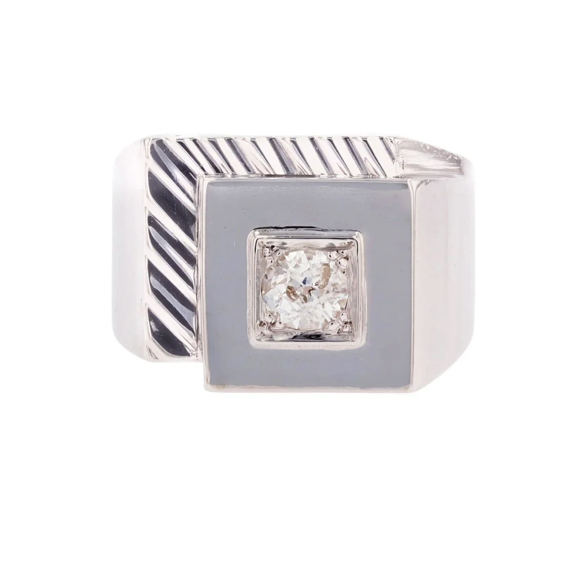 Bague Chevalière en platine et diamant