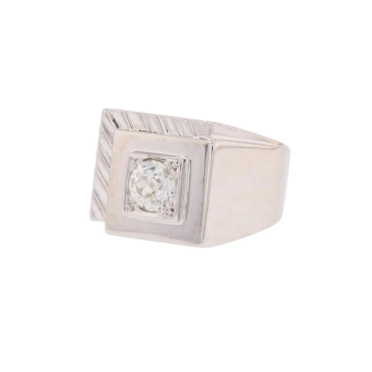 Bague Chevalière en platine et diamant - Image 3