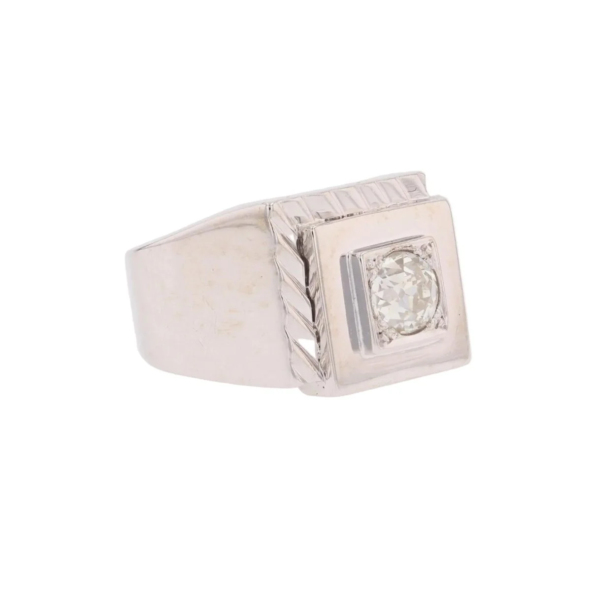 Bague Chevalière en platine et diamant - Image 4