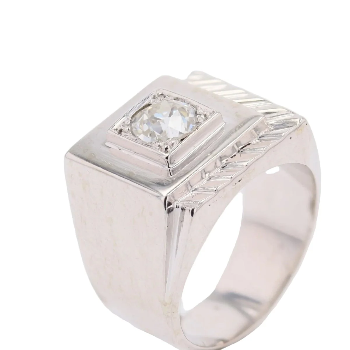 Bague Chevalière en platine et diamant - Image 5