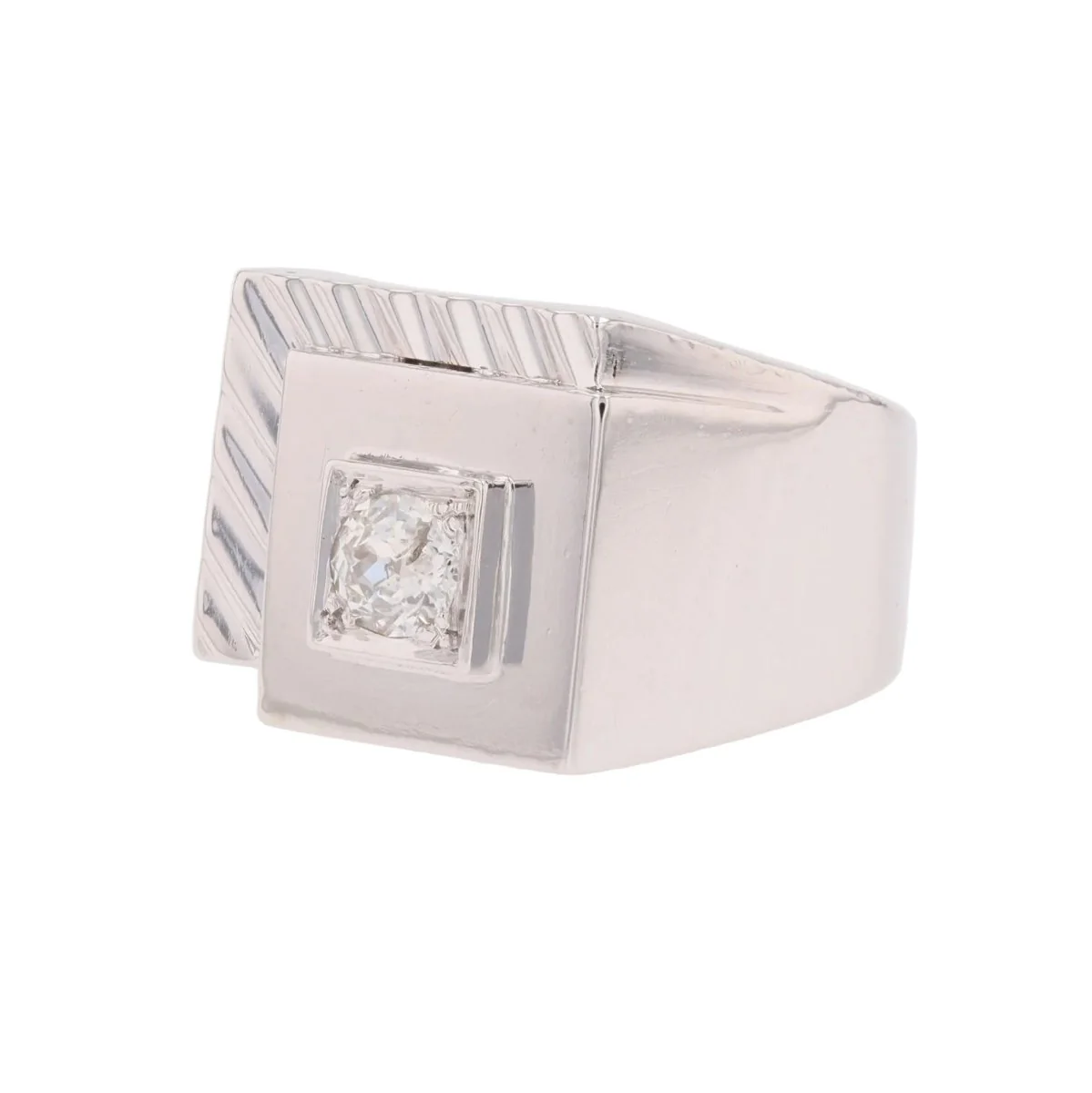 Bague Chevalière en platine et diamant - Image 3