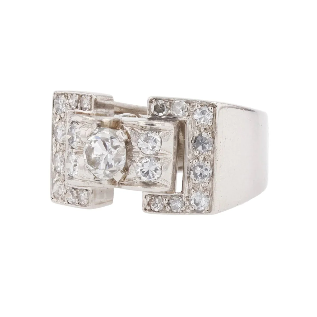 Bague Chevalière en platine et diamants - Image 3