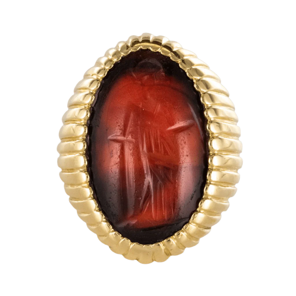 Bague Chevalière en or jaune, intaille et agate