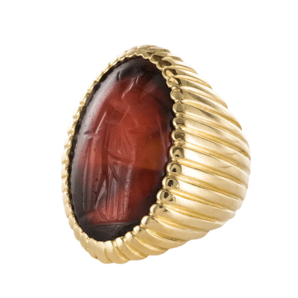 Bague Chevalière en or jaune, intaille et agate - Image 2