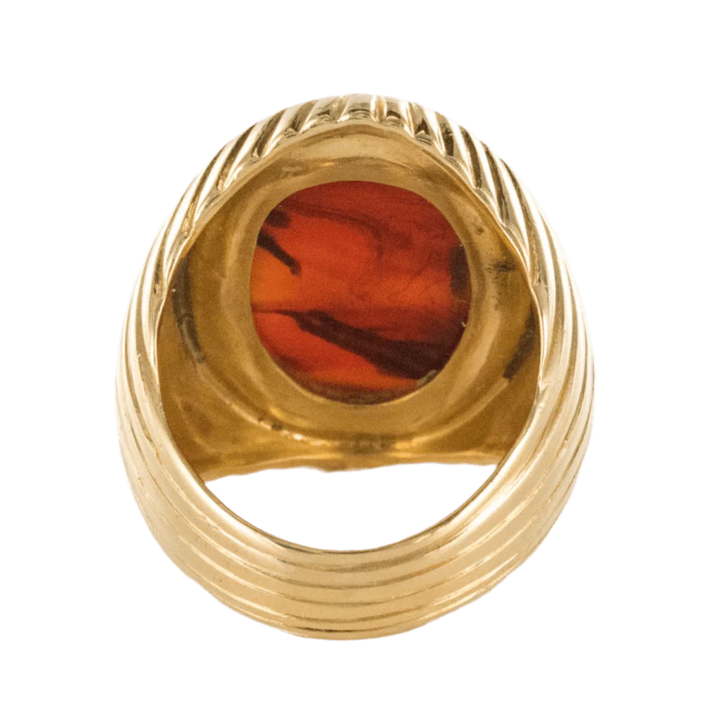 Bague Chevalière en or jaune, intaille et agate - Image 4