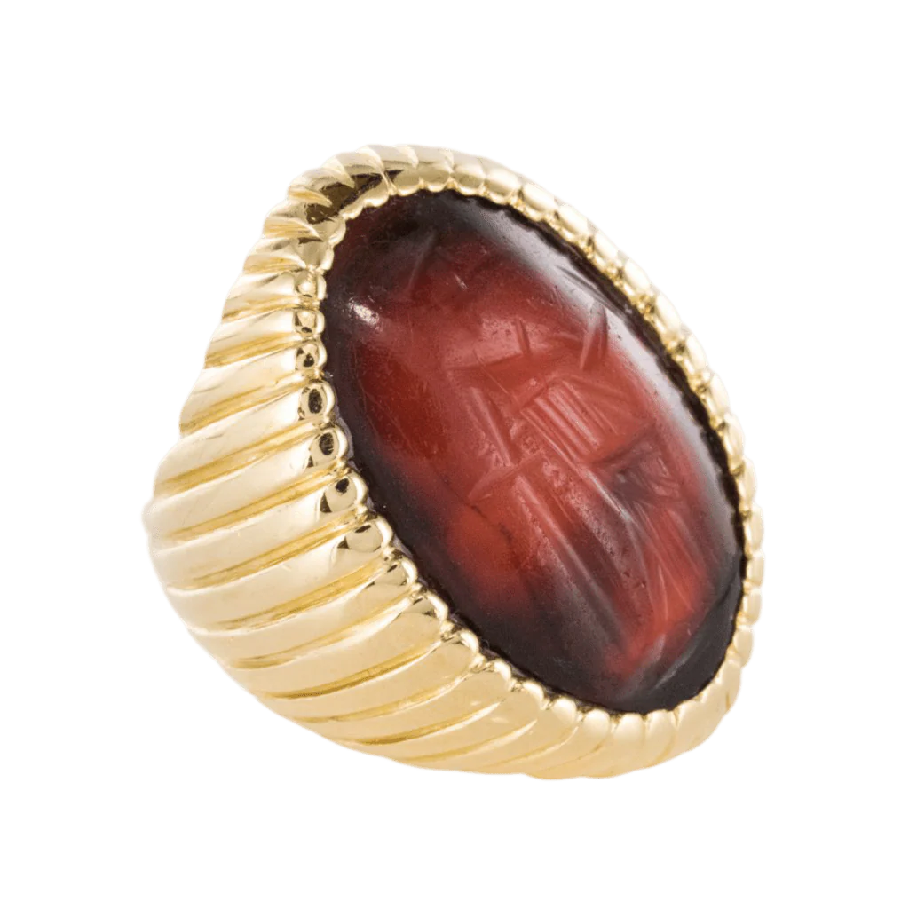 Bague Chevalière en or jaune, intaille et agate - Image 5