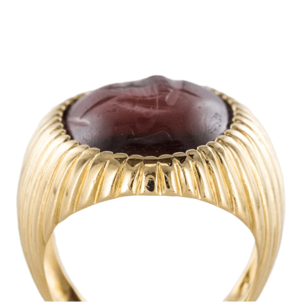 Bague Chevalière en or jaune, intaille et agate - Image 6