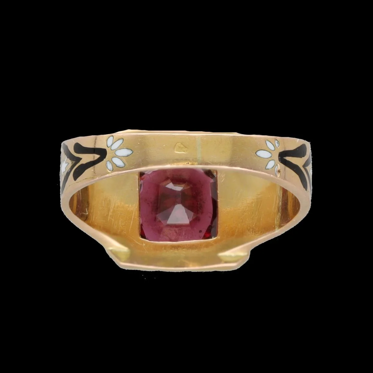 Bague Chevalière en or jaune, émail et grenat - Image 9