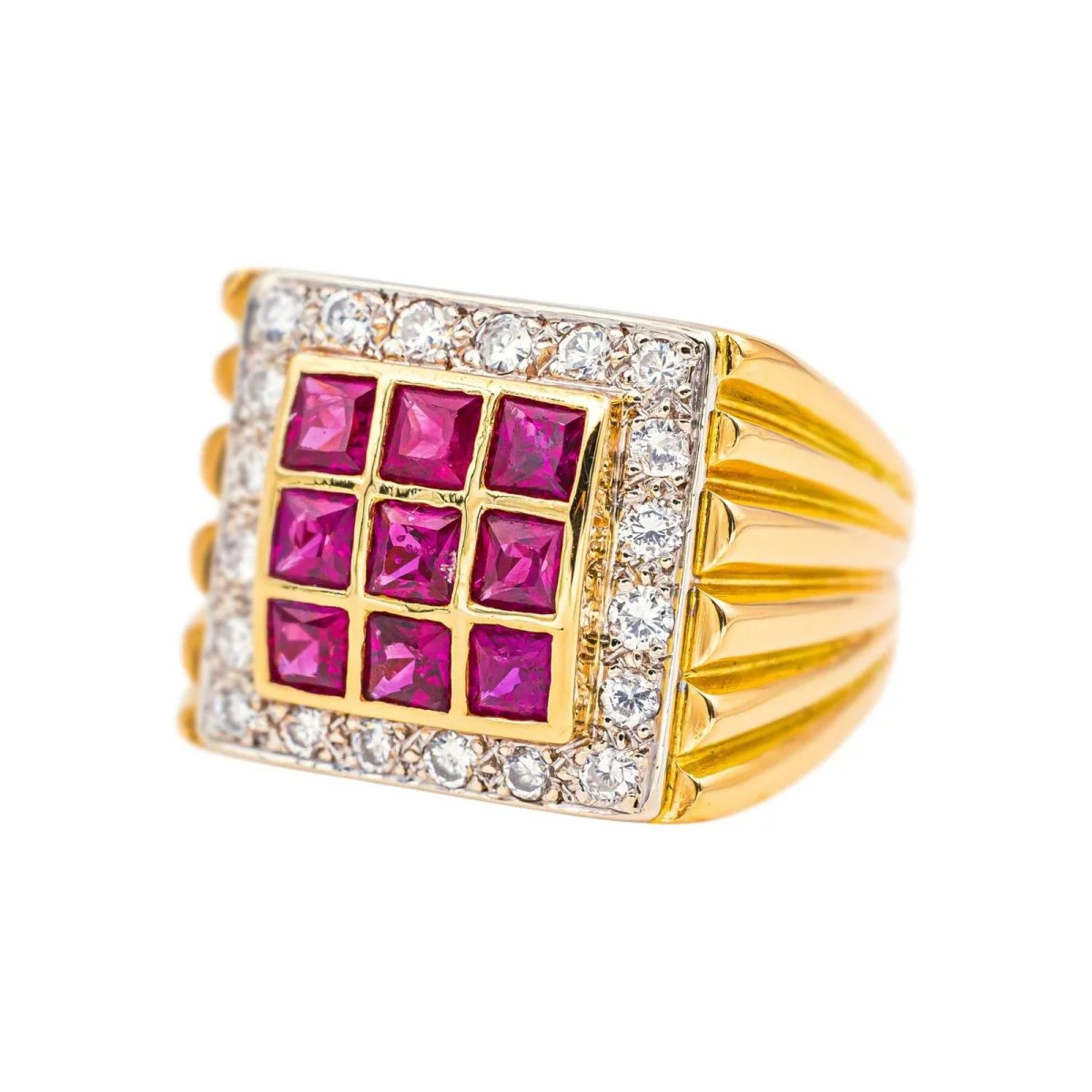 Bague Chevalière en or blanc, or jaune, rubis et diamants - Image 3