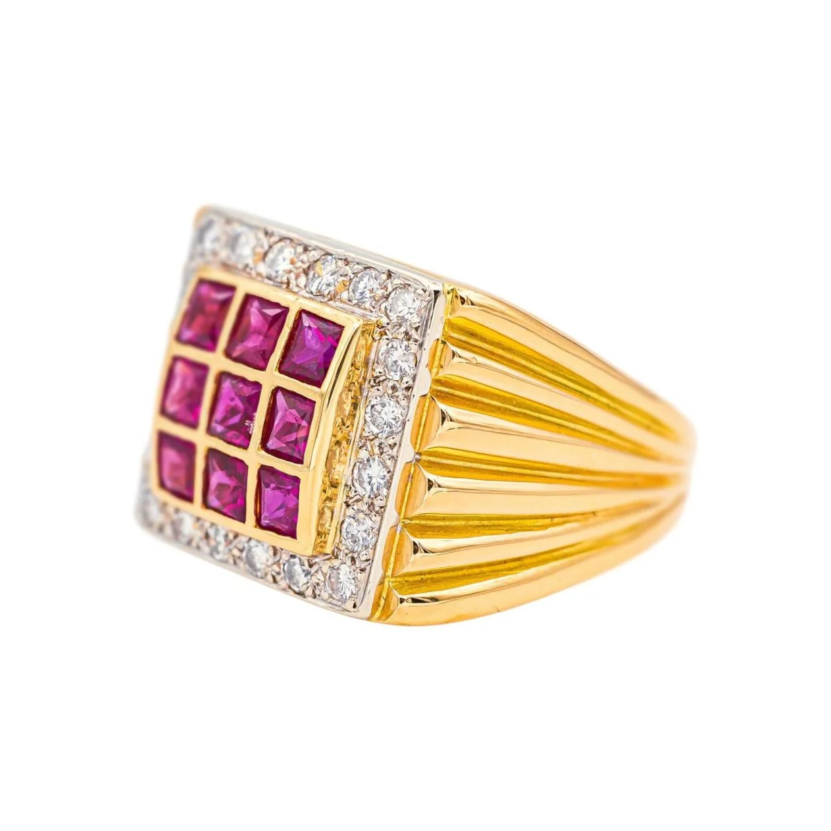 Bague Chevalière en or blanc, or jaune, rubis et diamants - Image 4