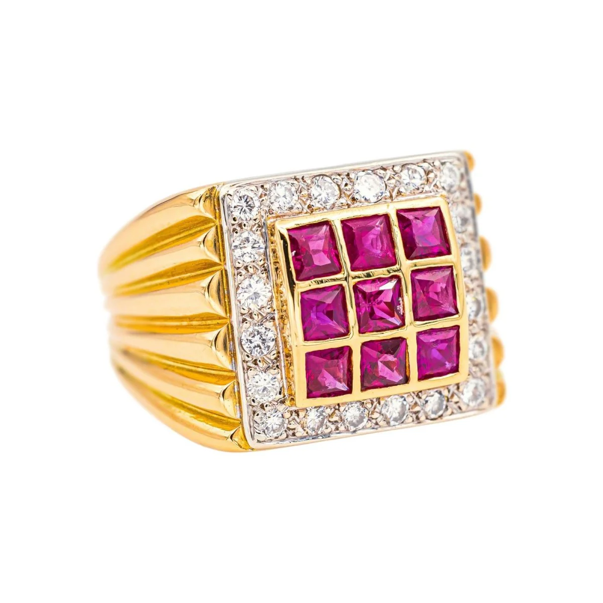 Bague Chevalière en or blanc, or jaune, rubis et diamants - Image 6