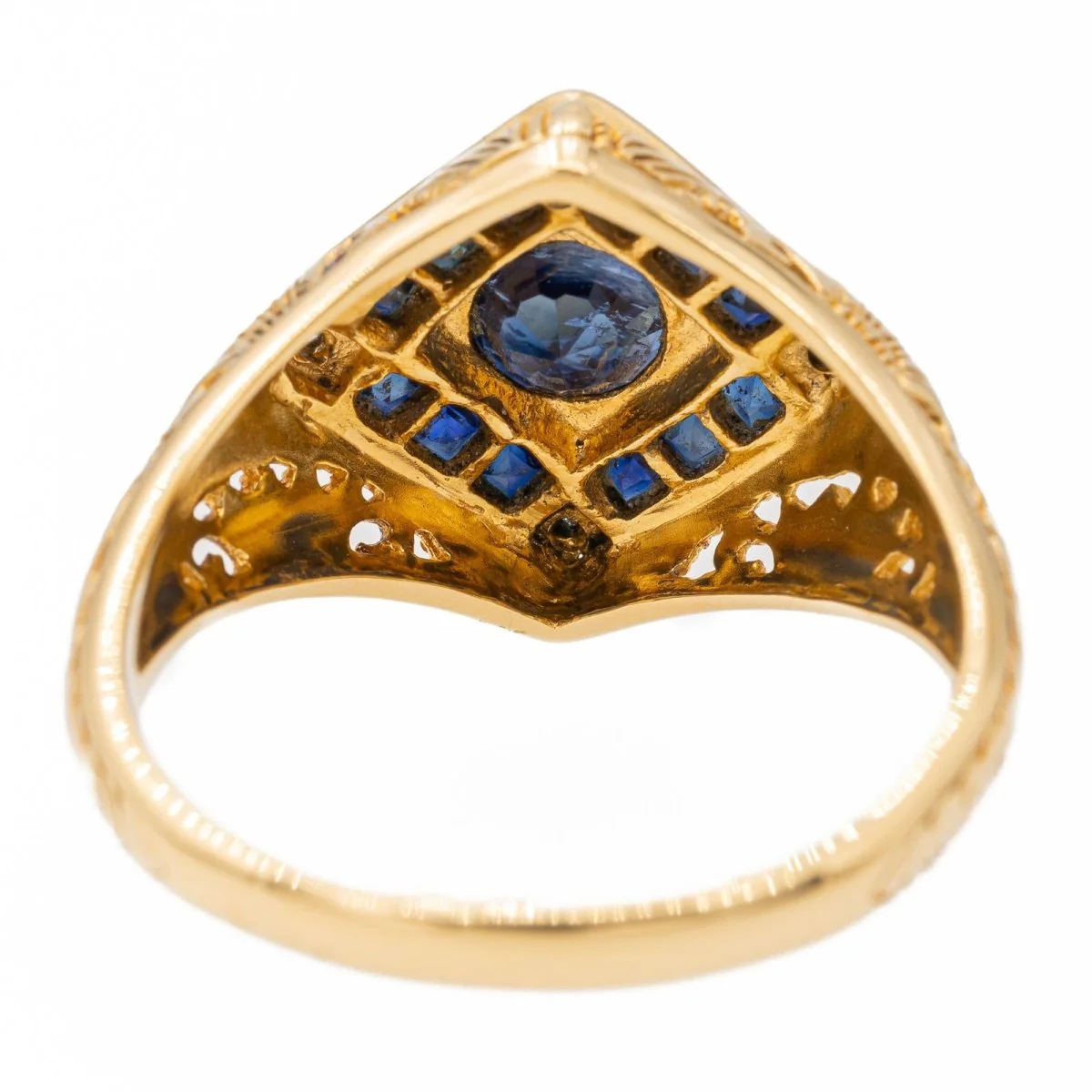 Bague Chevalière en or jaune et saphirs - Image 4