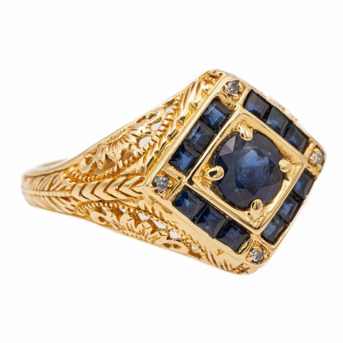 Bague Chevalière en or jaune et saphirs - Image 6