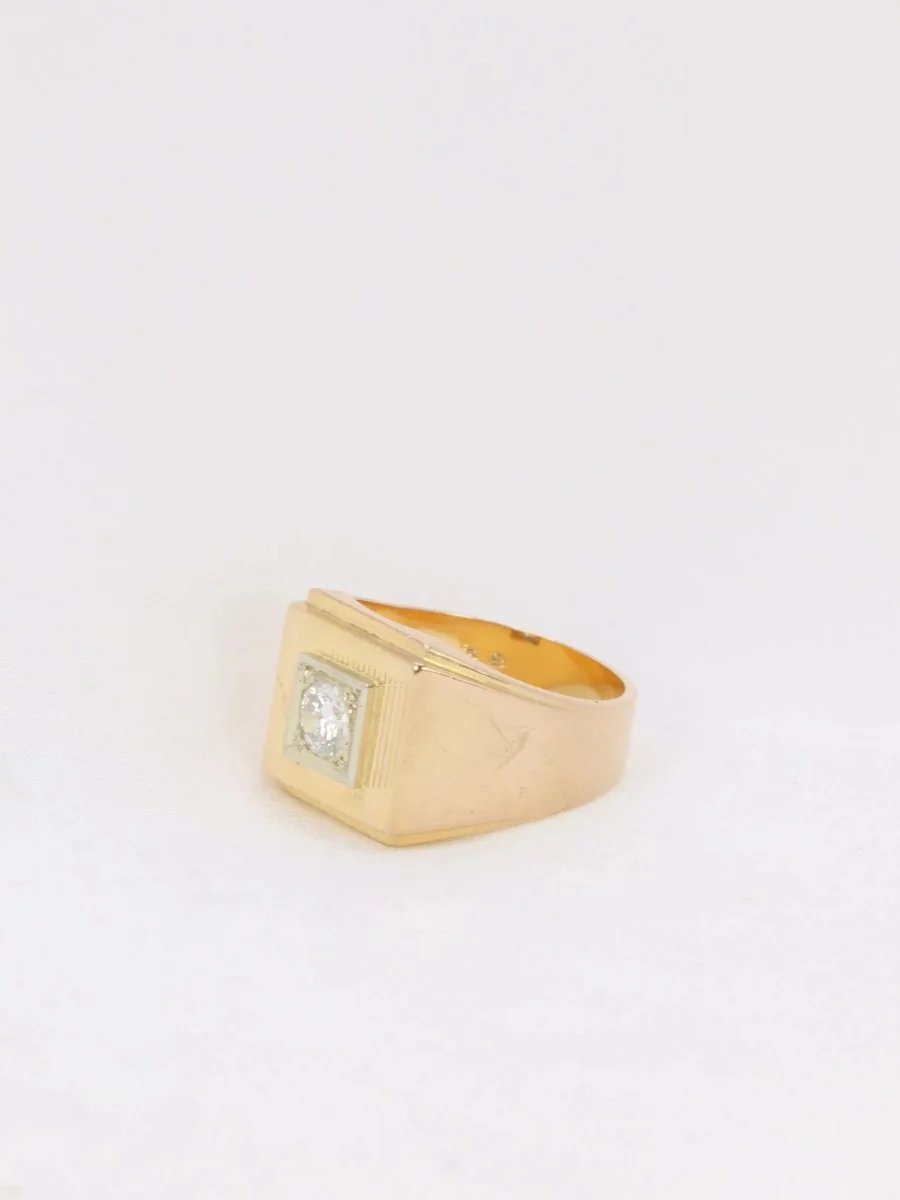 Bague chevalière vintage en or et diamants - Image 3