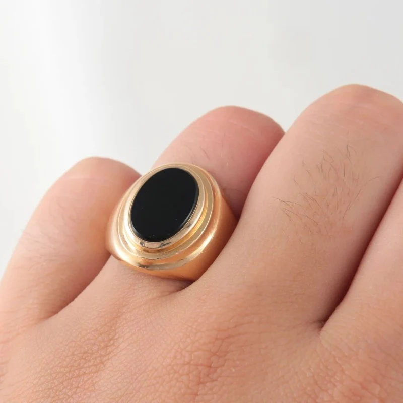 Bague Chevalière Vintage en Or et Onyx - Image 8