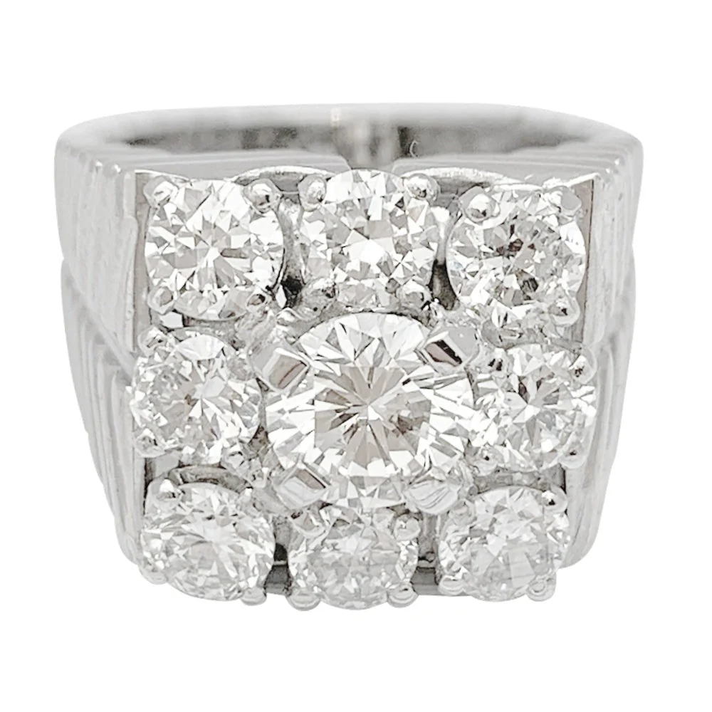 Bague chevalière vintage, platine et diamants