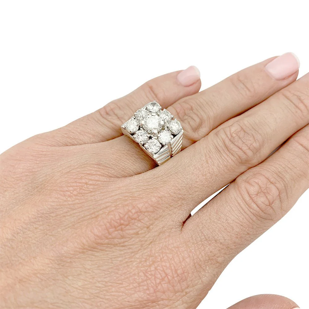 Bague chevalière vintage, platine et diamants - Image 10