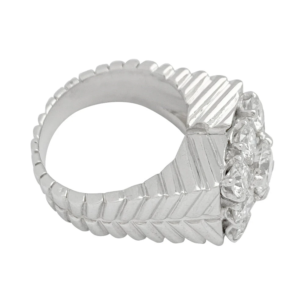Bague chevalière vintage, platine et diamants - Image 4