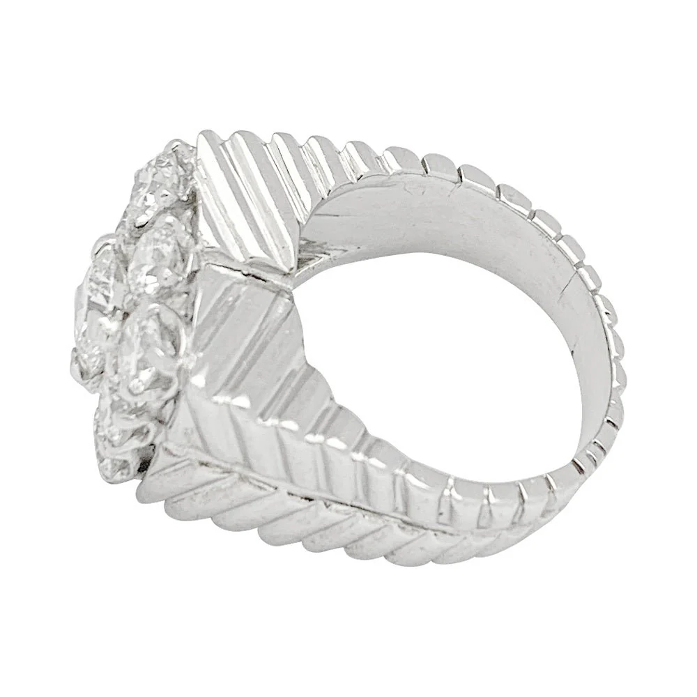 Bague chevalière vintage, platine et diamants - Image 5