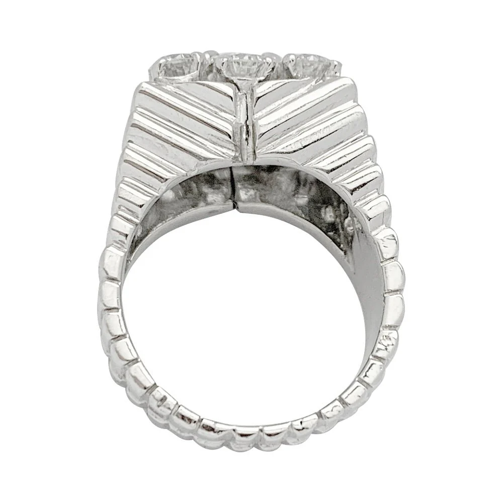 Bague chevalière vintage, platine et diamants - Image 6