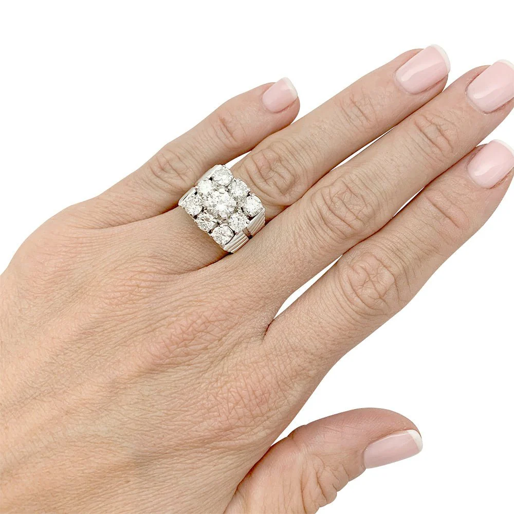 Bague chevalière vintage, platine et diamants - Image 7