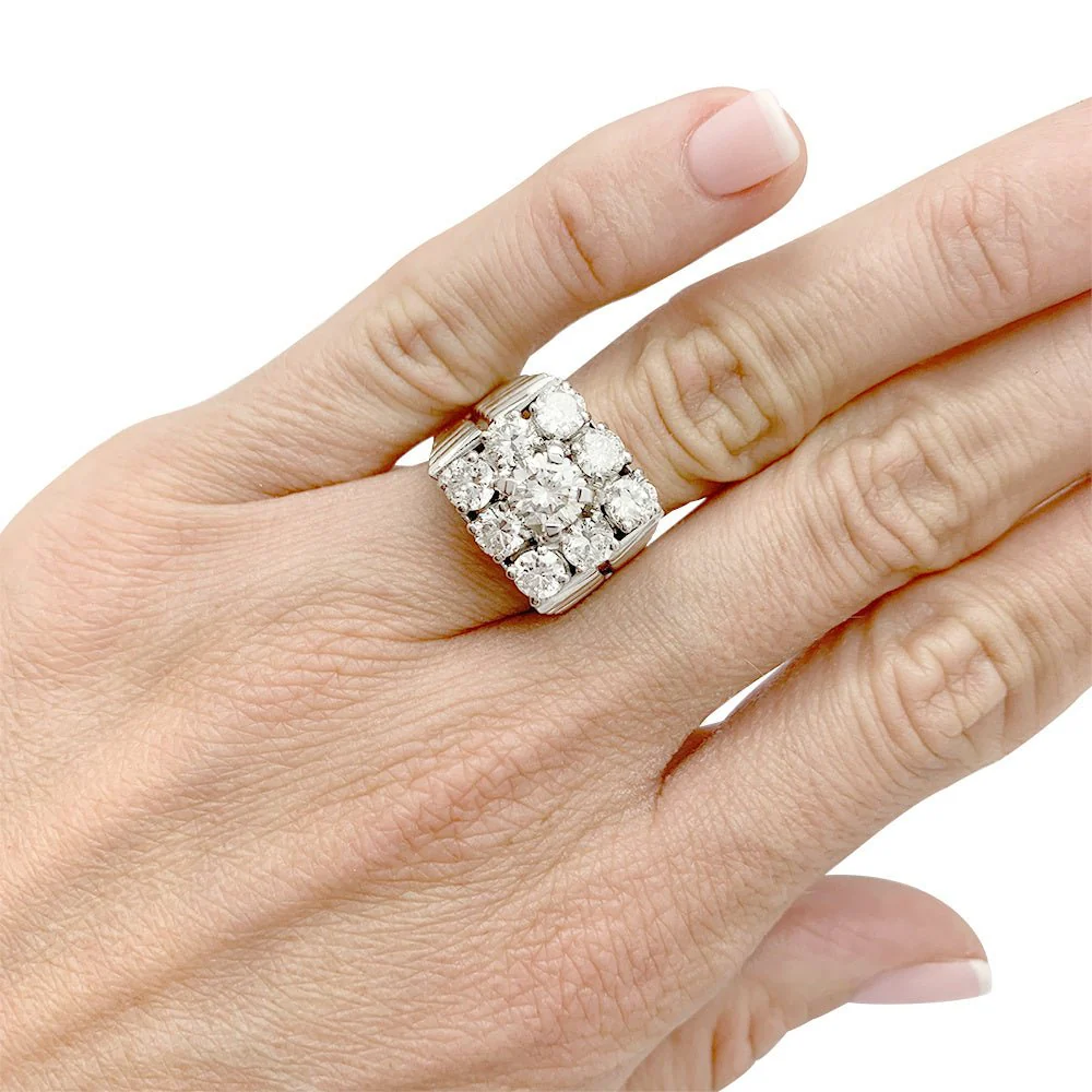 Bague chevalière vintage, platine et diamants - Image 8