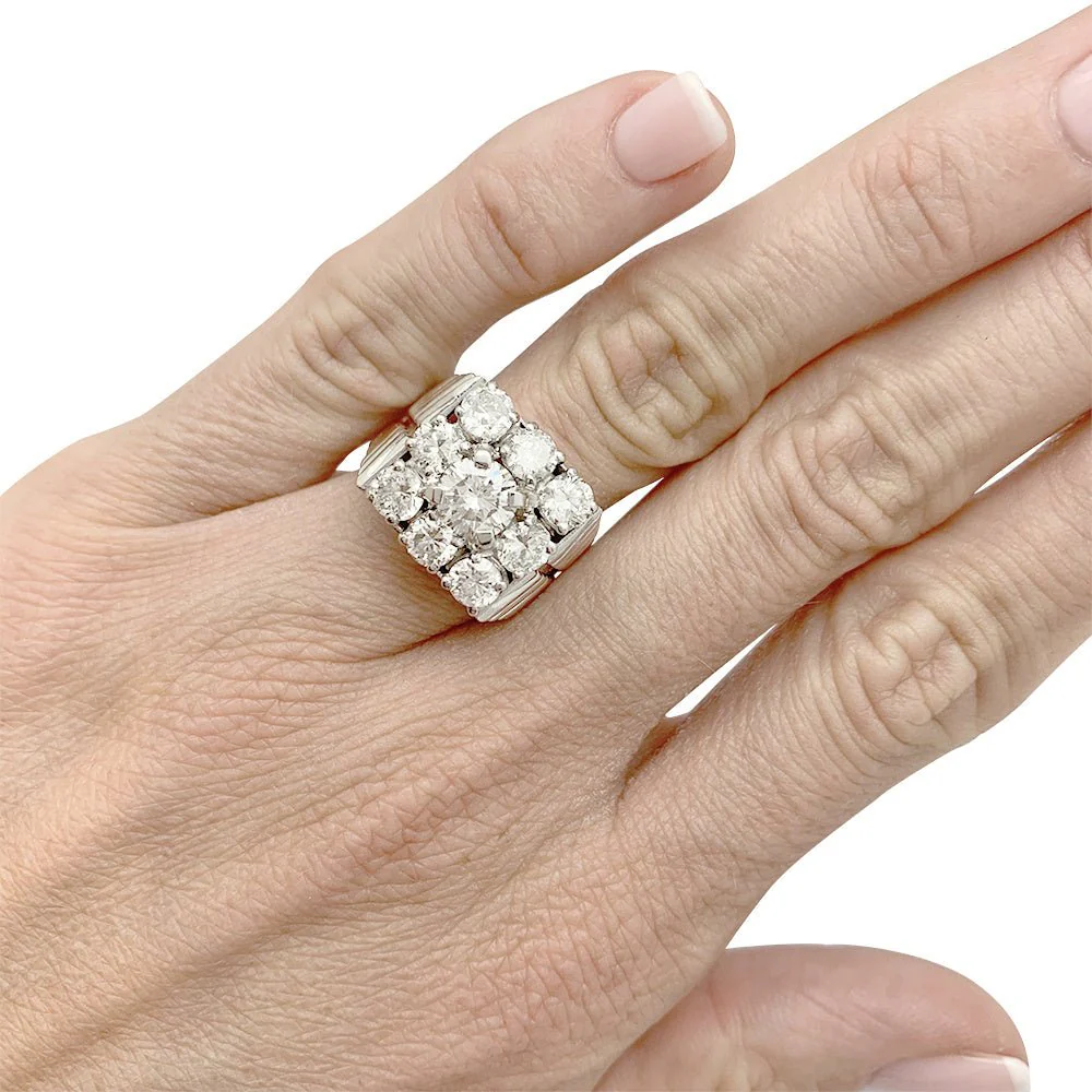 Bague chevalière vintage, platine et diamants - Image 9