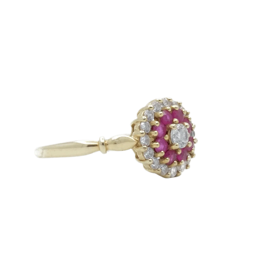 Bague Marguerite en or jaune, rubis, oxydes et diamants - Image 4