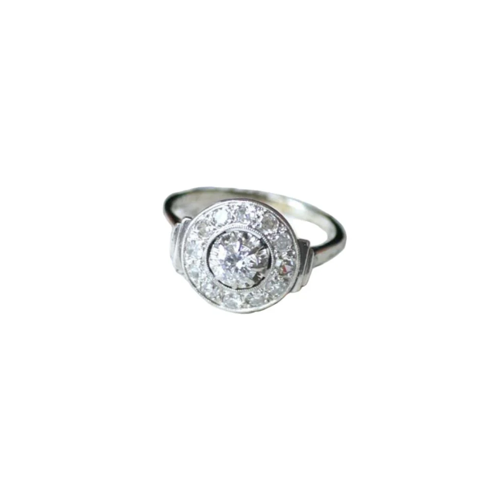 Bague Cible Art Déco Diamants 0,75 Ct sur Or blanc et Platine