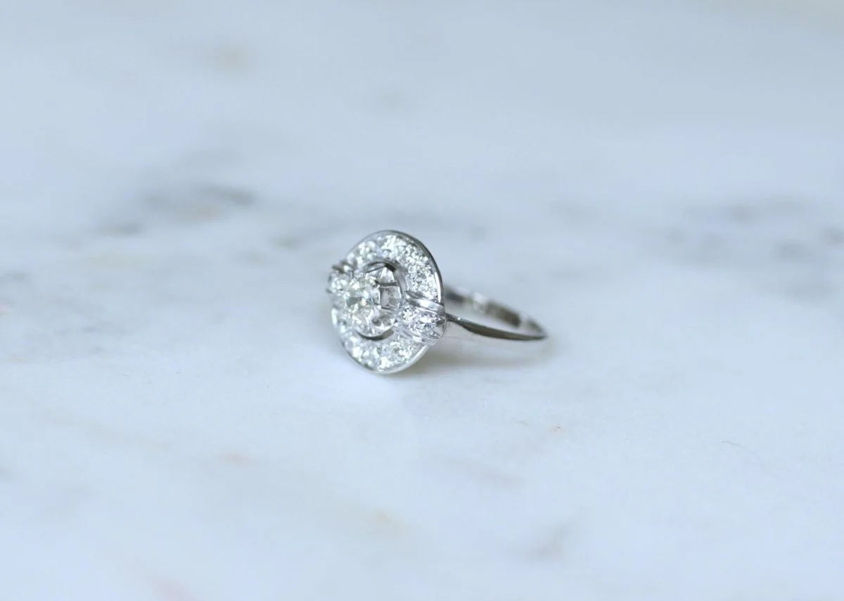 Bague Cible Art Déco Diamants 1,05 Cts sur Or blanc et Platine - Image 4