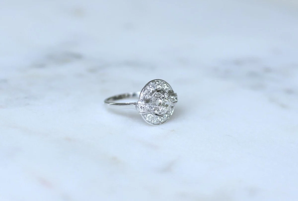 Bague Cible Art Déco Diamants 1,05 Cts sur Or blanc et Platine - Image 6