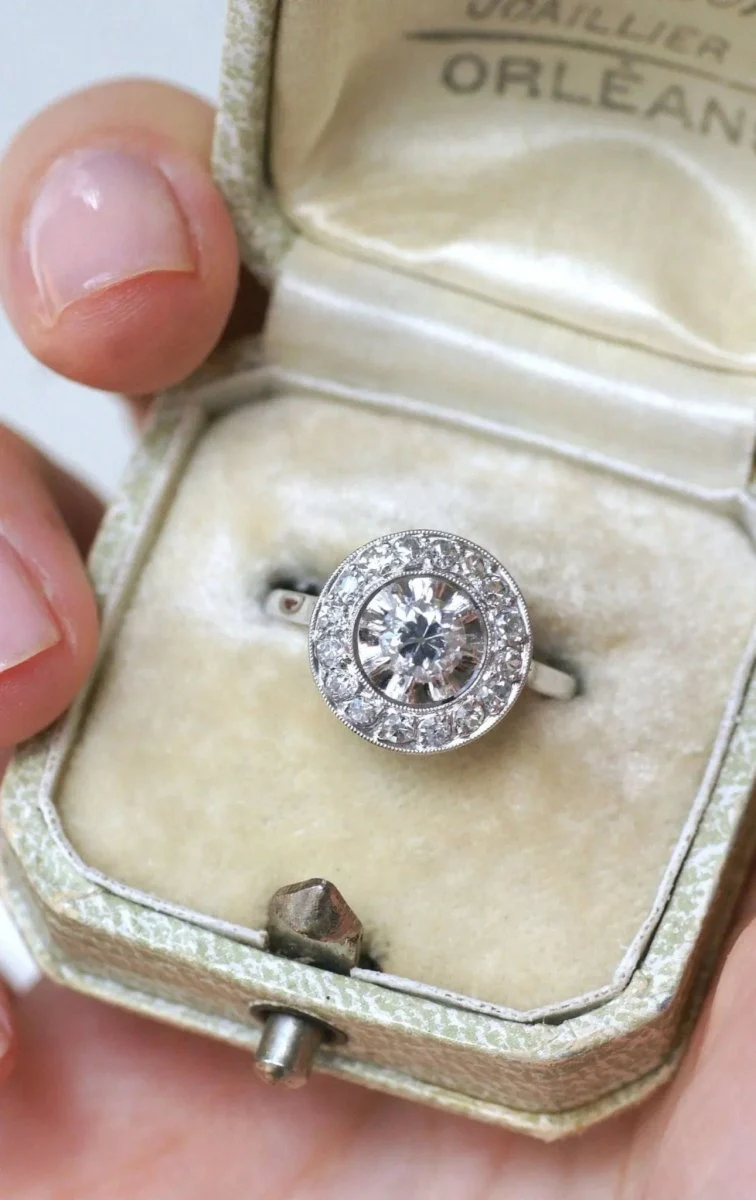 Bague Cible Art Deco Diamants sur Or et Platine