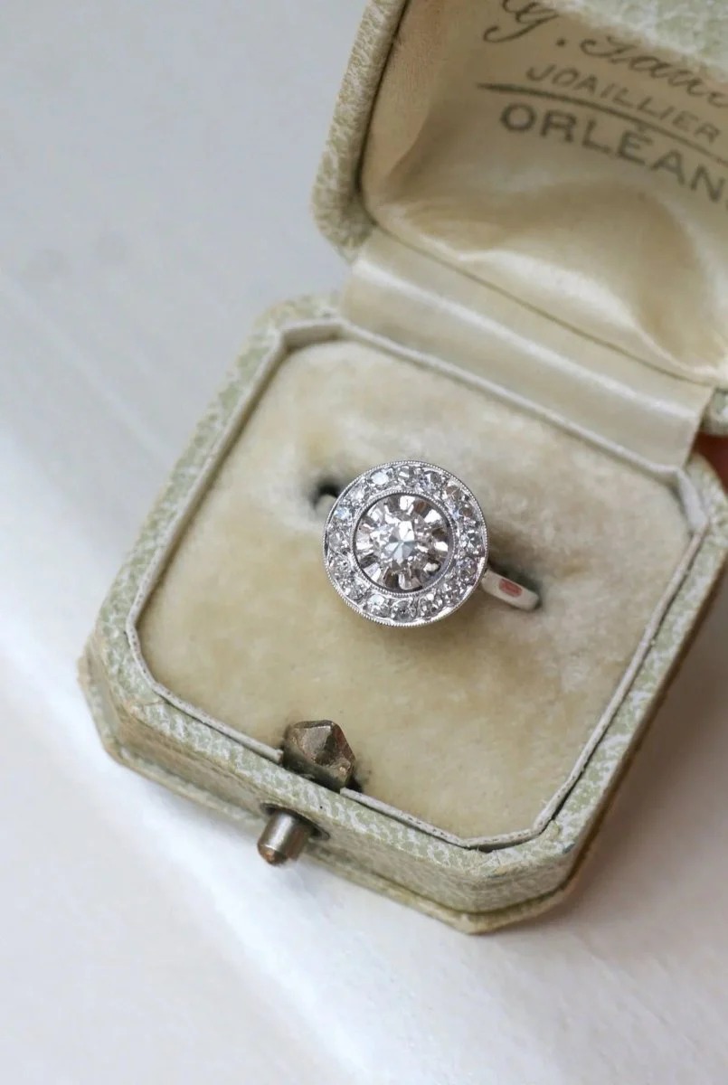 Bague Cible Art Deco Diamants sur Or et Platine - Image 10