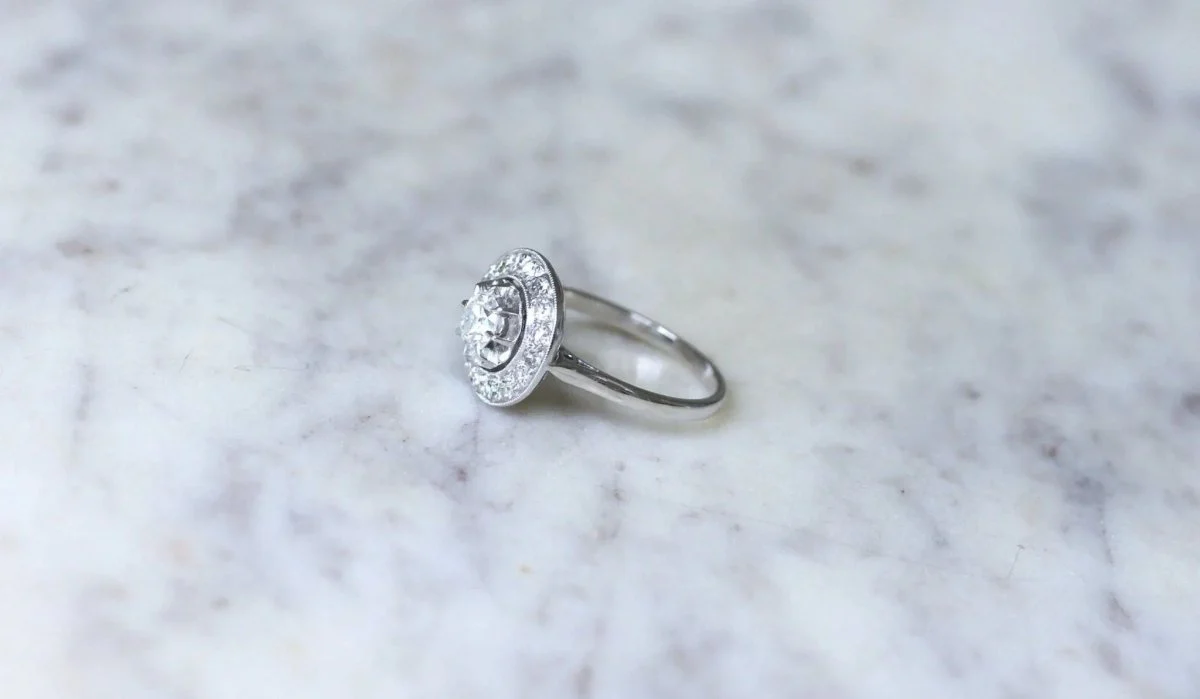 Bague Cible Art Deco Diamants sur Or et Platine - Image 5