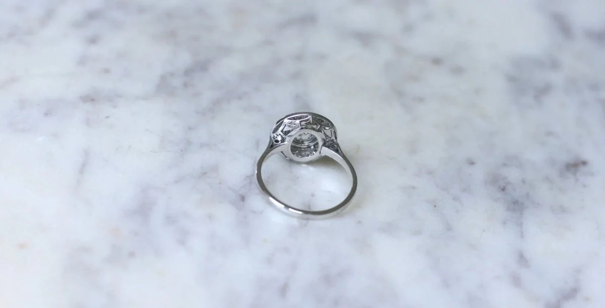 Bague Cible Art Deco Diamants sur Or et Platine - Image 7
