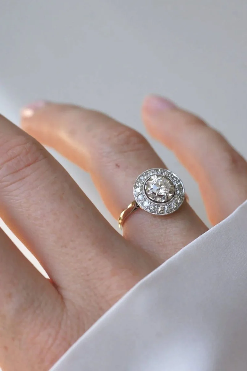 Bague Cible Art Deco Diamants sur Or et Platine - Image 8