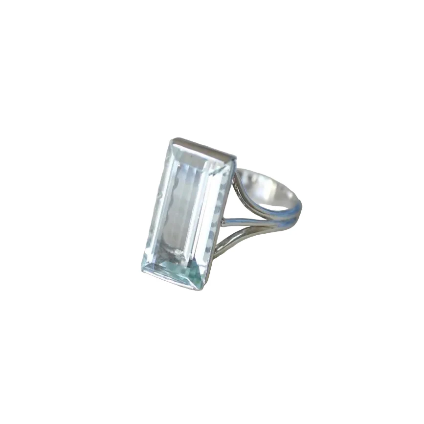 Bague Cocktail en or blanc et aigue-marine - Image 7