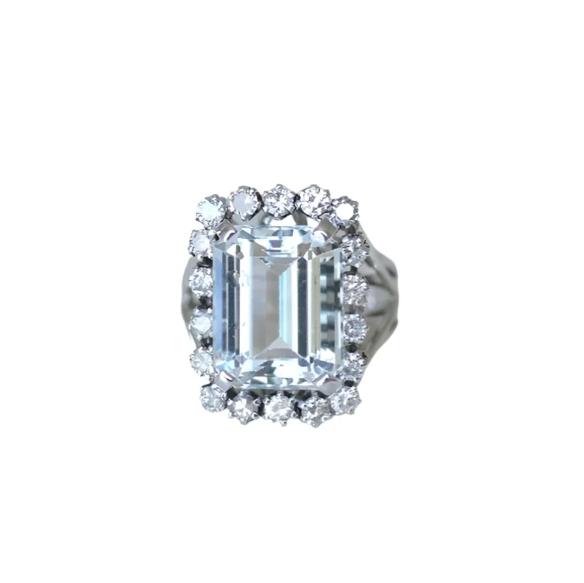 Bague Cocktail Aigue Marine et Diamants