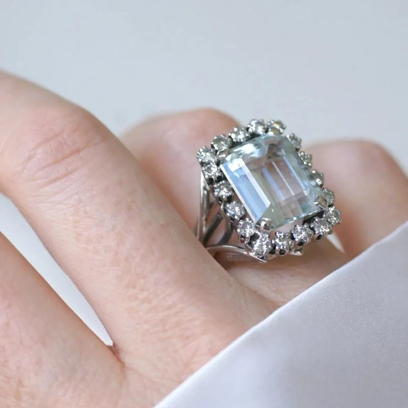 Bague Cocktail Aigue Marine et Diamants - Image 2
