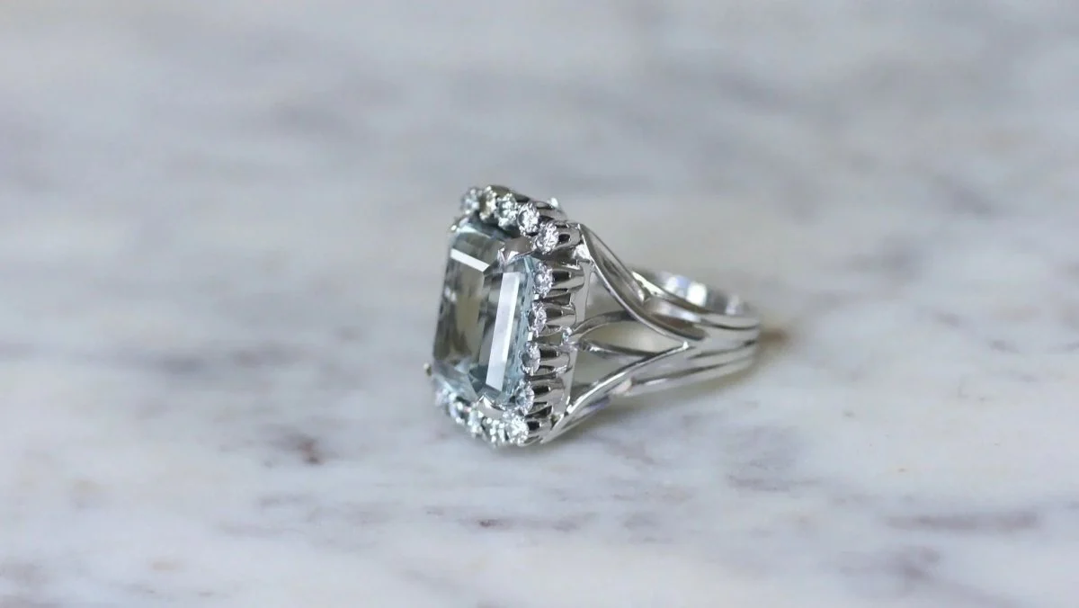 Bague Cocktail Aigue Marine et Diamants - Image 3