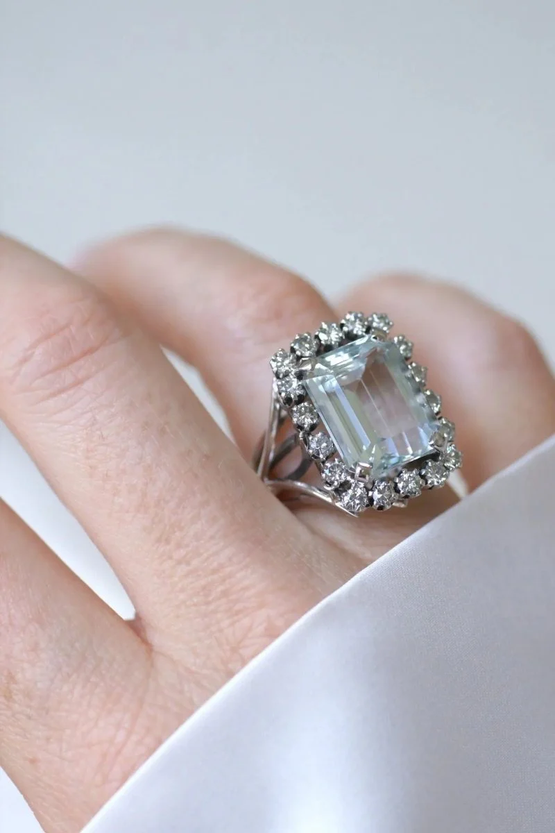 Bague Cocktail Aigue Marine et Diamants - Image 4