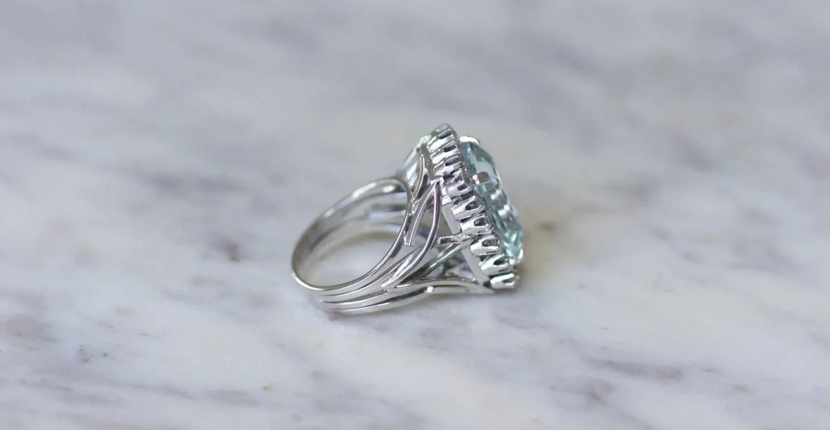 Bague Cocktail Aigue Marine et Diamants - Image 5