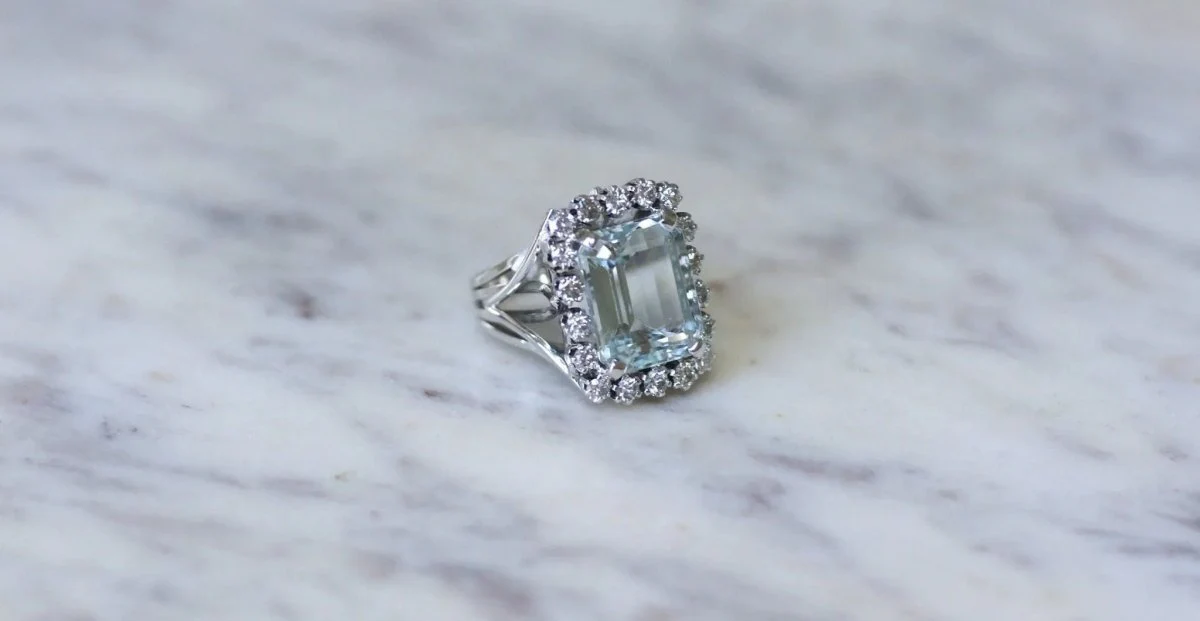 Bague Cocktail Aigue Marine et Diamants - Image 6