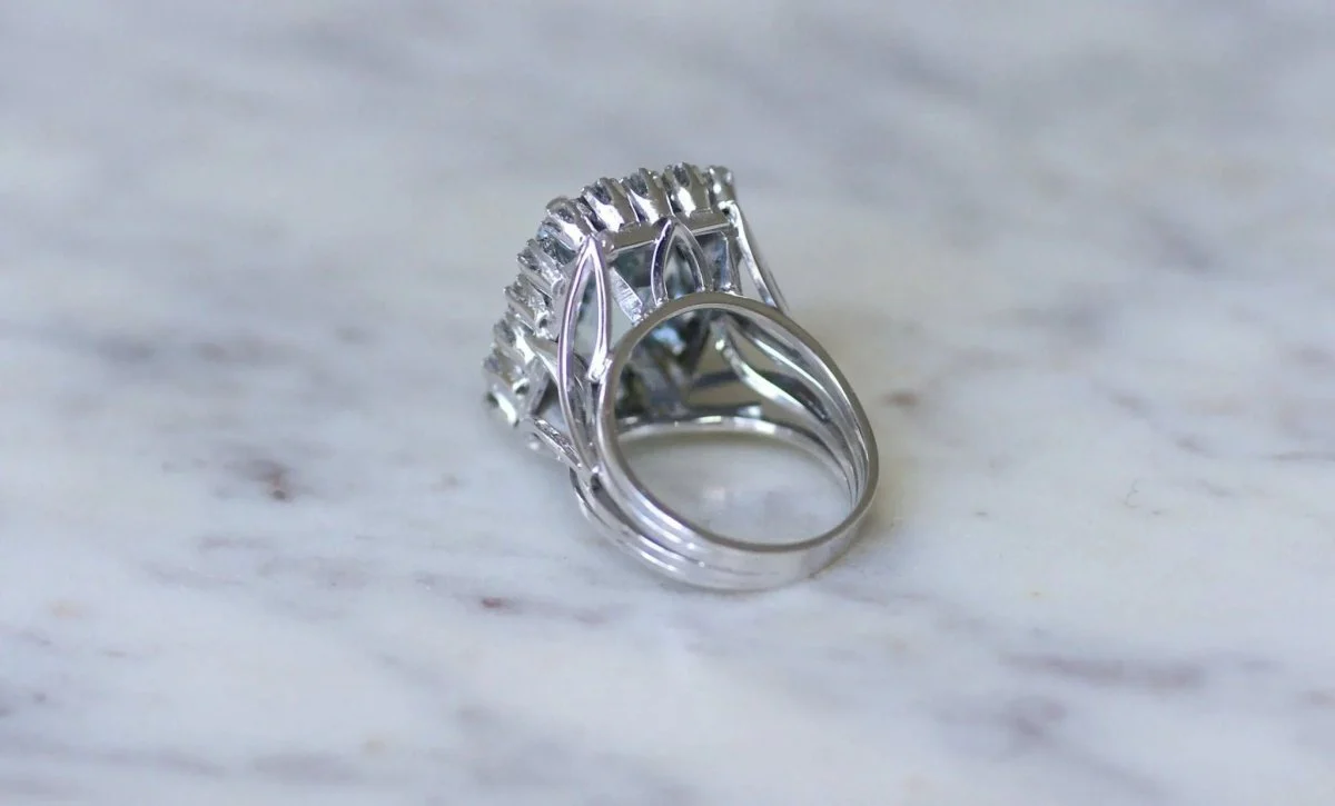 Bague Cocktail Aigue Marine et Diamants - Image 7